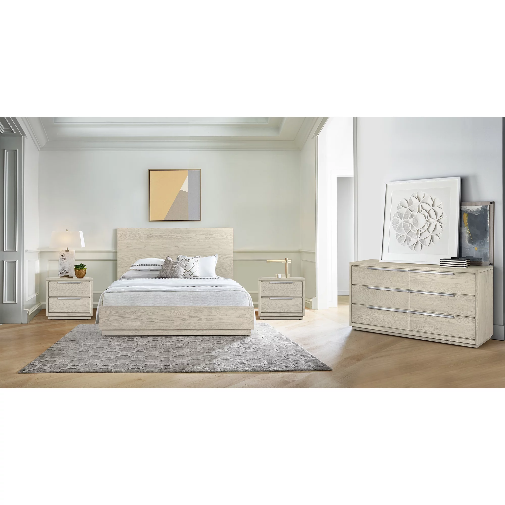 Abbey Queen Platform Bed Frame in Grey Oak Wood Adult Youth