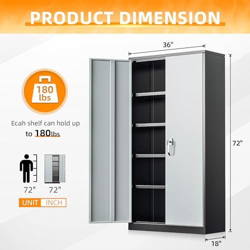 INTERGREAT Metal Storage Cabinets 72” Black Garage Steel Storage Cabinet with Doors and Shelves, Metal Tool Cabinet