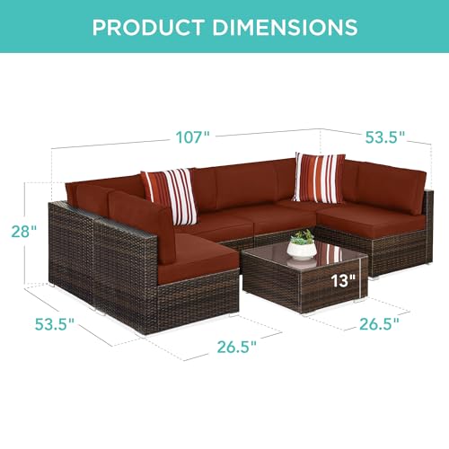 Best Choice Products 7-Piece Modular Outdoor Sectional Wicker Patio Conversation Set w/ 2 Pillows, Coffee Table, Cover Included - Gray/Navy