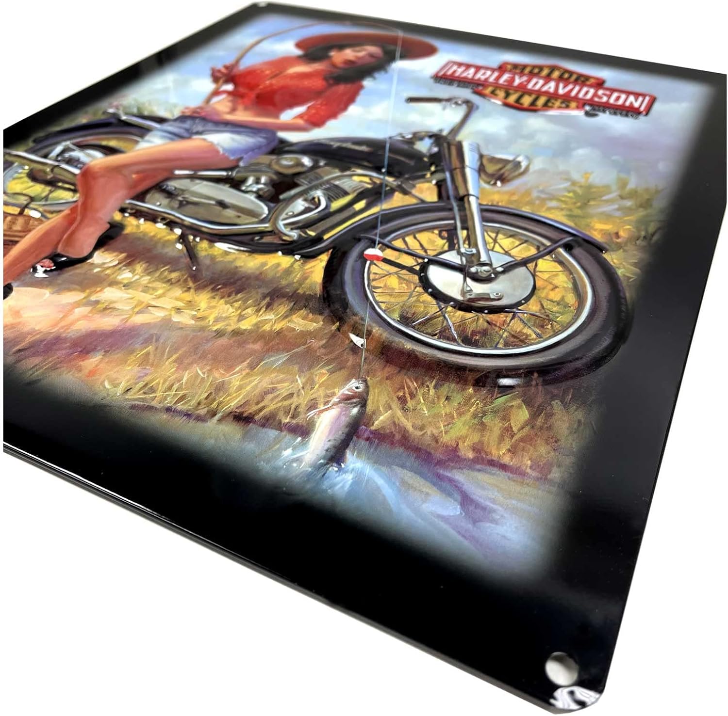 Harley-Davidson Nice Catch Babe Embossed Tin Sign, 13 x 15 inches - Black