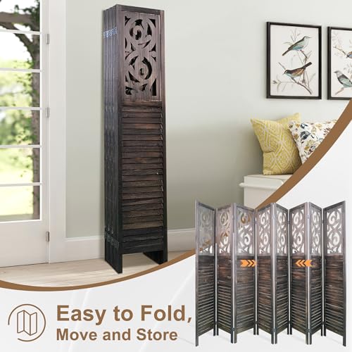 Osparple Room Divider with Shelves 6 Panel Wooden Folding Room Dividers Privacy Screen Wall Divider for Room Separation for Office and Apartment