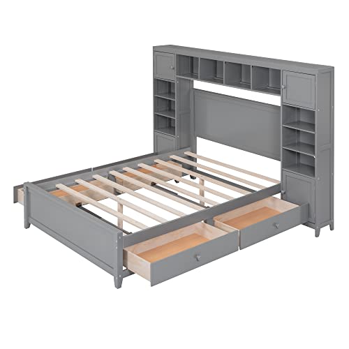 SOFTSEA Full Murphy Bed Wall Beds, Wood White Cabinet Bed 61.5” Foldable Platform Bed with Shelf for Guest Room