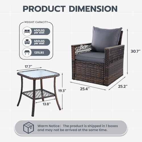 MELLCOM 4 Pieces Patio Furniture Set, Outdoor Wicker Chairs with Ottomans