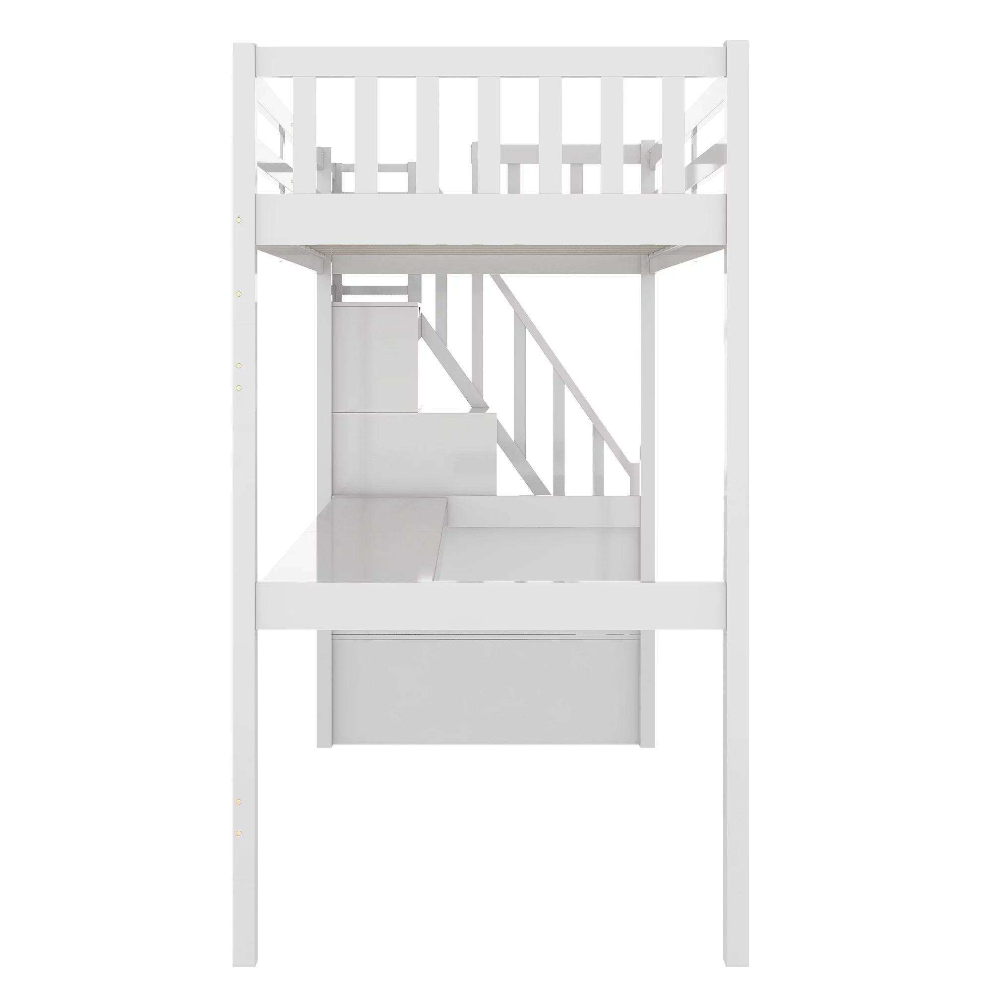 EUROCO Twin Size Loft Bed with Storage Staircase and Built-in Desk, White