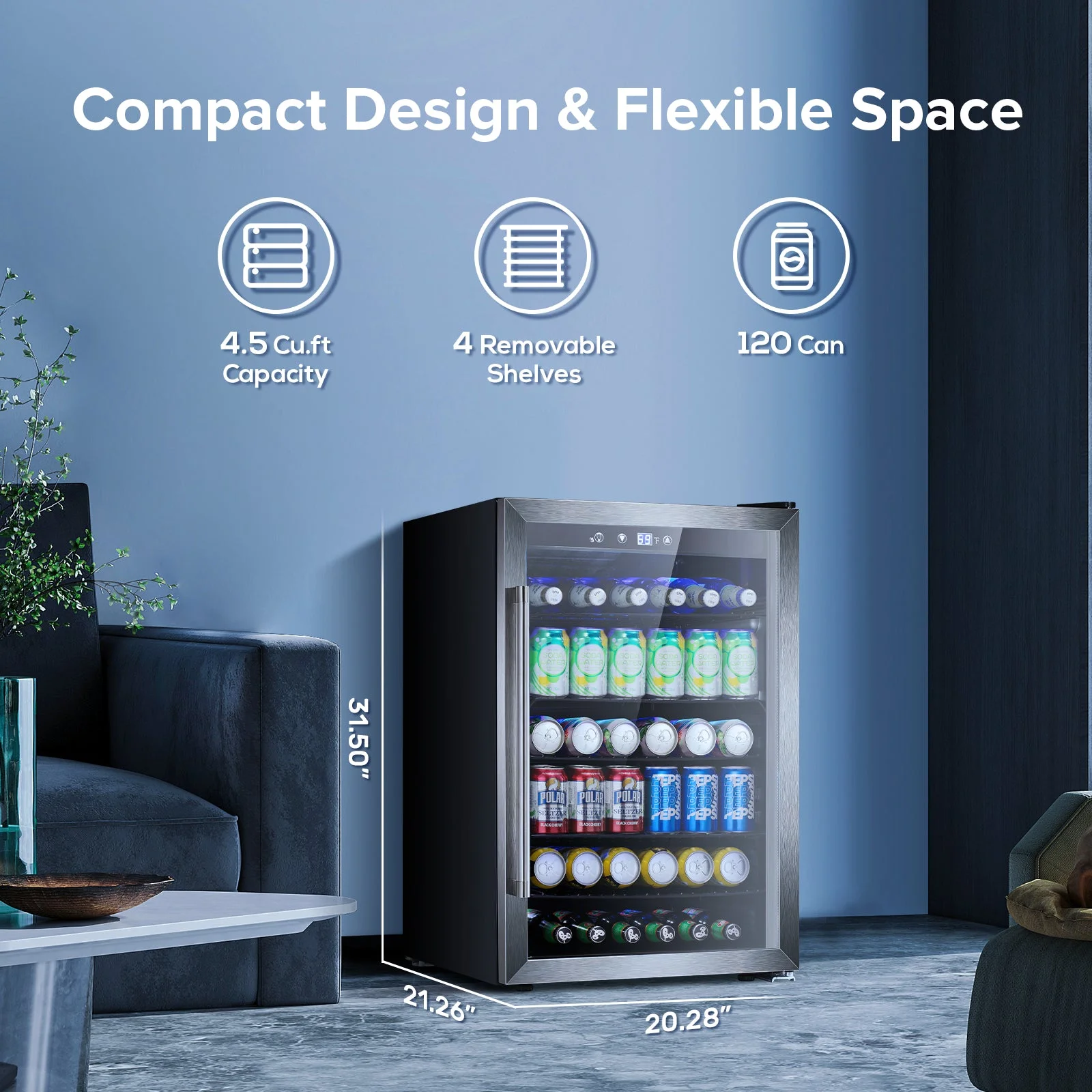 Auseo 4.5cu.ft Beverage Refrigerator Cooler - 145 Can Mini Fridge Glass Door for Soda Beer or Wine Drink Dispenser Clear Front for Home