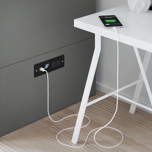AFI Southampton Queen Murphy Bed Chest with Mattress, Storage, and Built-in Charger in Grey