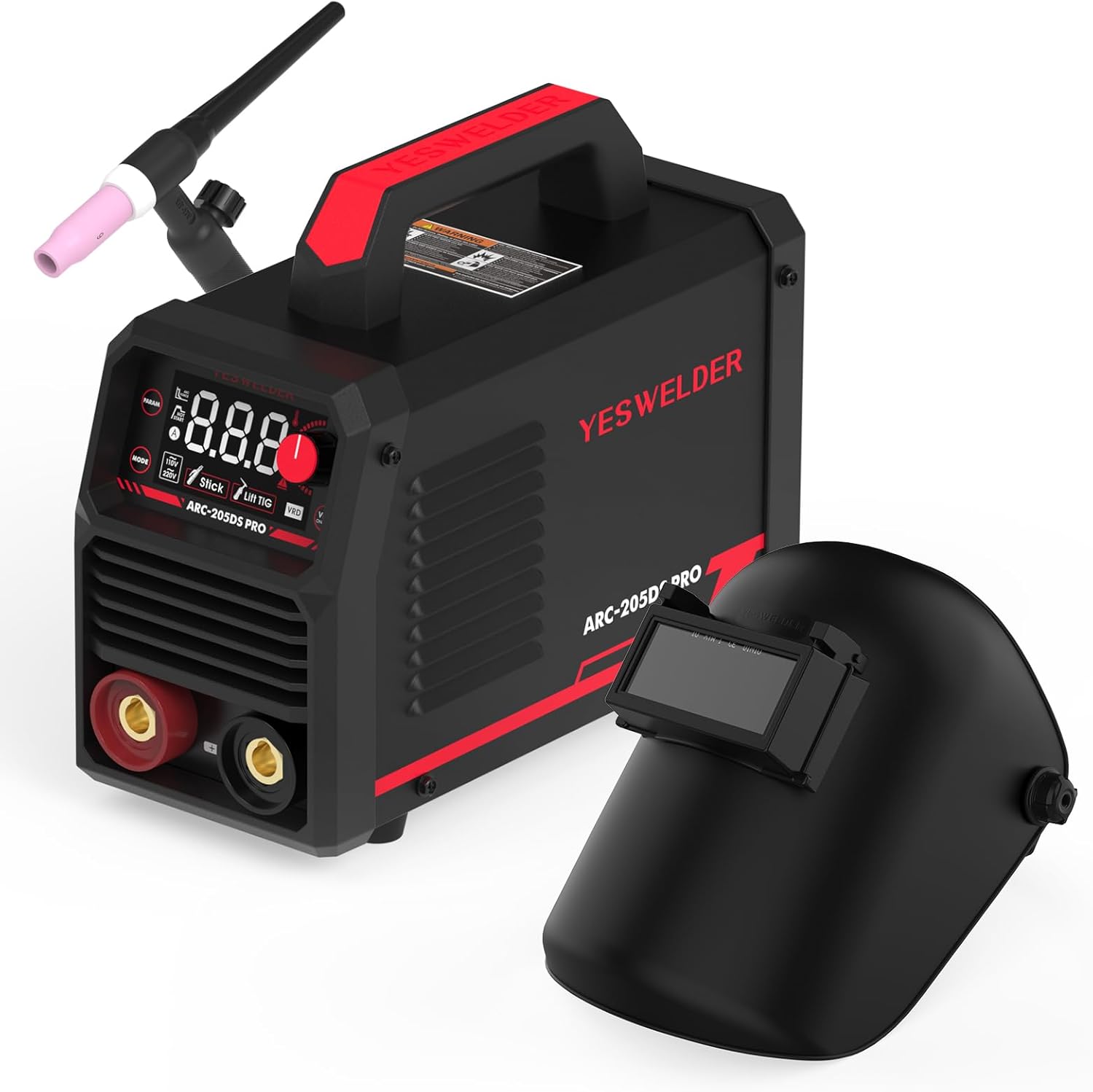 YESWELDER 205Amp Stick Welder with Lift TIG Torch, [Large LED Display] 110V/220V Dual Voltage Portable Welding Machine & Lightweight