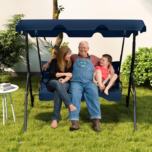 Tangkula 3 Person Porch Swing, Patio with Removable Cushion & Powder-Coated Steel Frame, Outdoor Swing with Canopy for Porch, Backyard, Garden