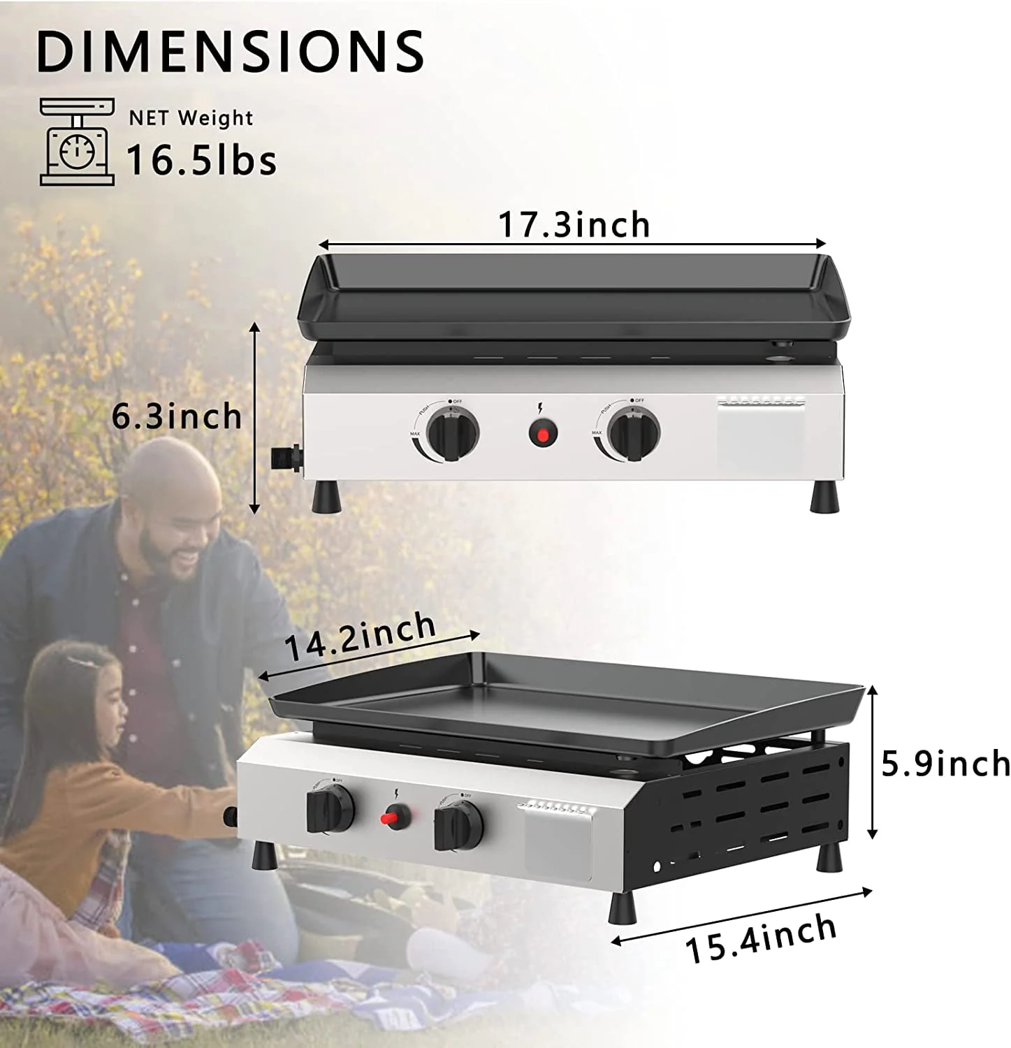 SKOK 3 Burner Gas Griddle-Outdoor Propane Griddle-BTU Propane Fuelled