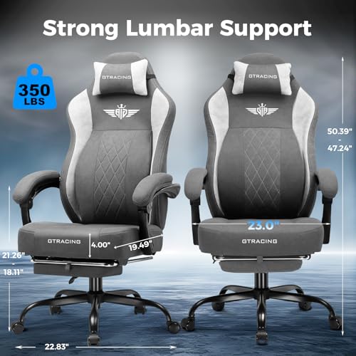 GTPLAYER Big and Tall Gaming Chair Breathable Fabric Computer Chair with Strong Lumbar Support, Comfortable Office Chairs with Pocket Spring Cushion