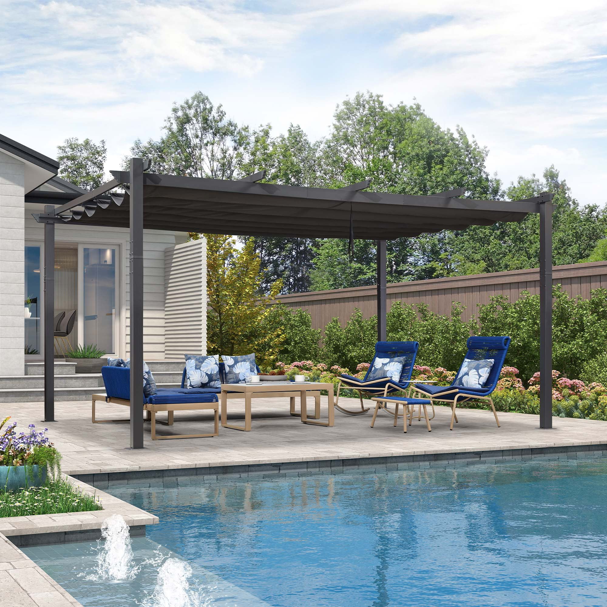 PURPLE LEAF Pergola 12' X 16’ Outdoor Retractable Pergola with Weather-Resistant Canopy Aluminum Garden Pergola Patio Grill Gazebo for Garden Yard