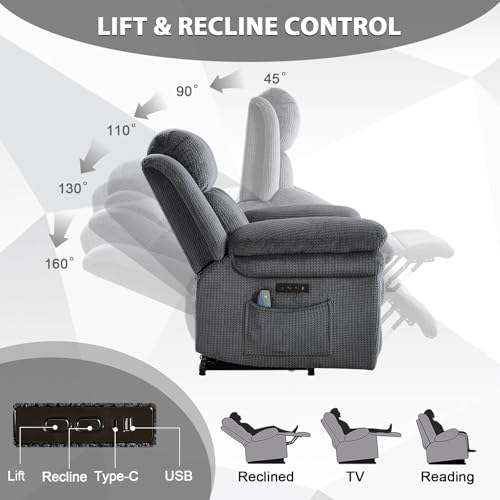 CANMOV 46" Wide Oversize Power Lift Recliner Chair, Extra Large Electric Lift Recliners for Elderly Big