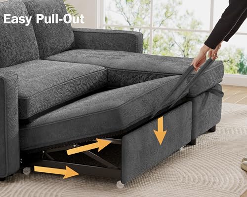 81" Sleeper Sofa Bed with Pull Out Bed, L Shaped Couch Sectional Sleeper Sofa, Pull Out Couch with Reversible Storage Chaise, Side Pockets