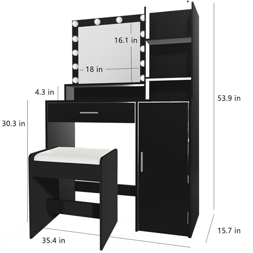 Vanity Desk with Mirror and Light, Large Drawer and Three Level Storage Dresser, 3 Lighting Modes Adjustable Brightness