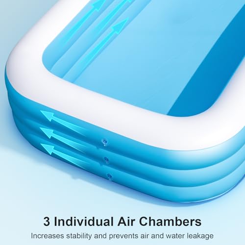 Large Inflatable Pool with Canopy - 145'' x 74'' x 22'' Oversized Thickened Blow Up Pool for Family