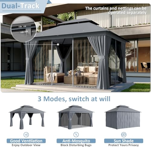 Aoxun 10'x12' Outdoor Patio Gazebo, Heavy Duty Party Tent with Wind-Resistant Ropes