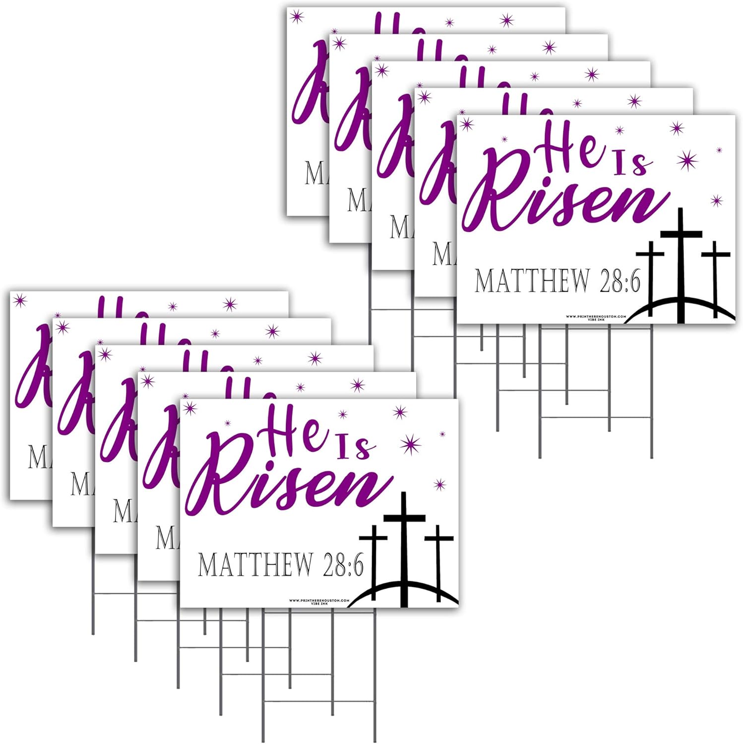 VIBE INK He is Risen - Matthew 28:6-24 x18 Decorative Jesus Easter Screen Printed Yard Signs with Metal Stake Stands - Waterproof, Double-Sided