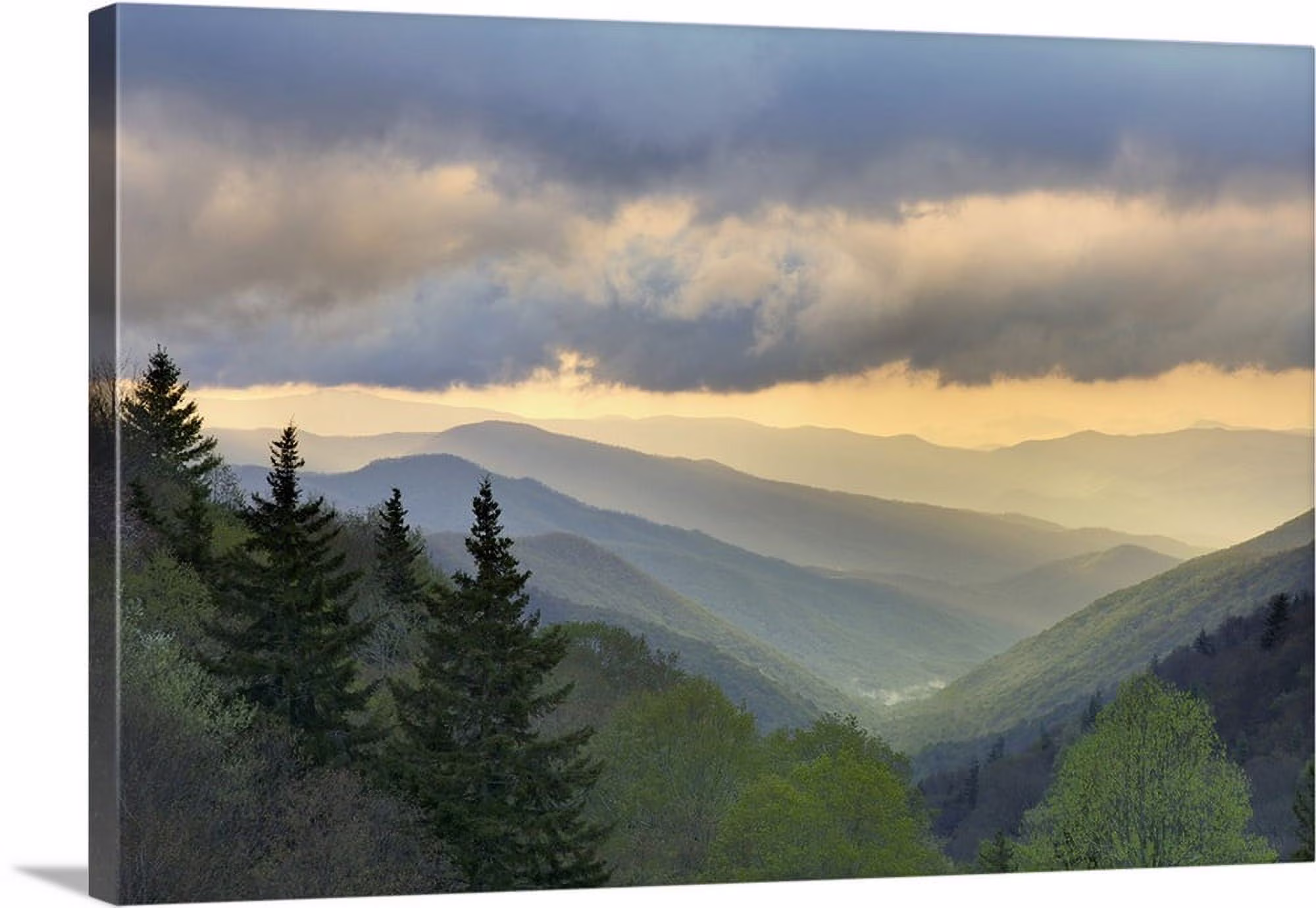 Great BIG Canvas | "Sunrise view of Oconaluftee Valley, Great Smoky Mountains National Park, North Carolina" Canvas Wall Art - 48x32