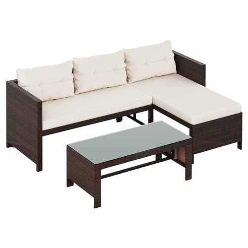 Shintenchi Outdoor Patio Furniture Sets, Wicker Patio sectional Sets 3-Piece