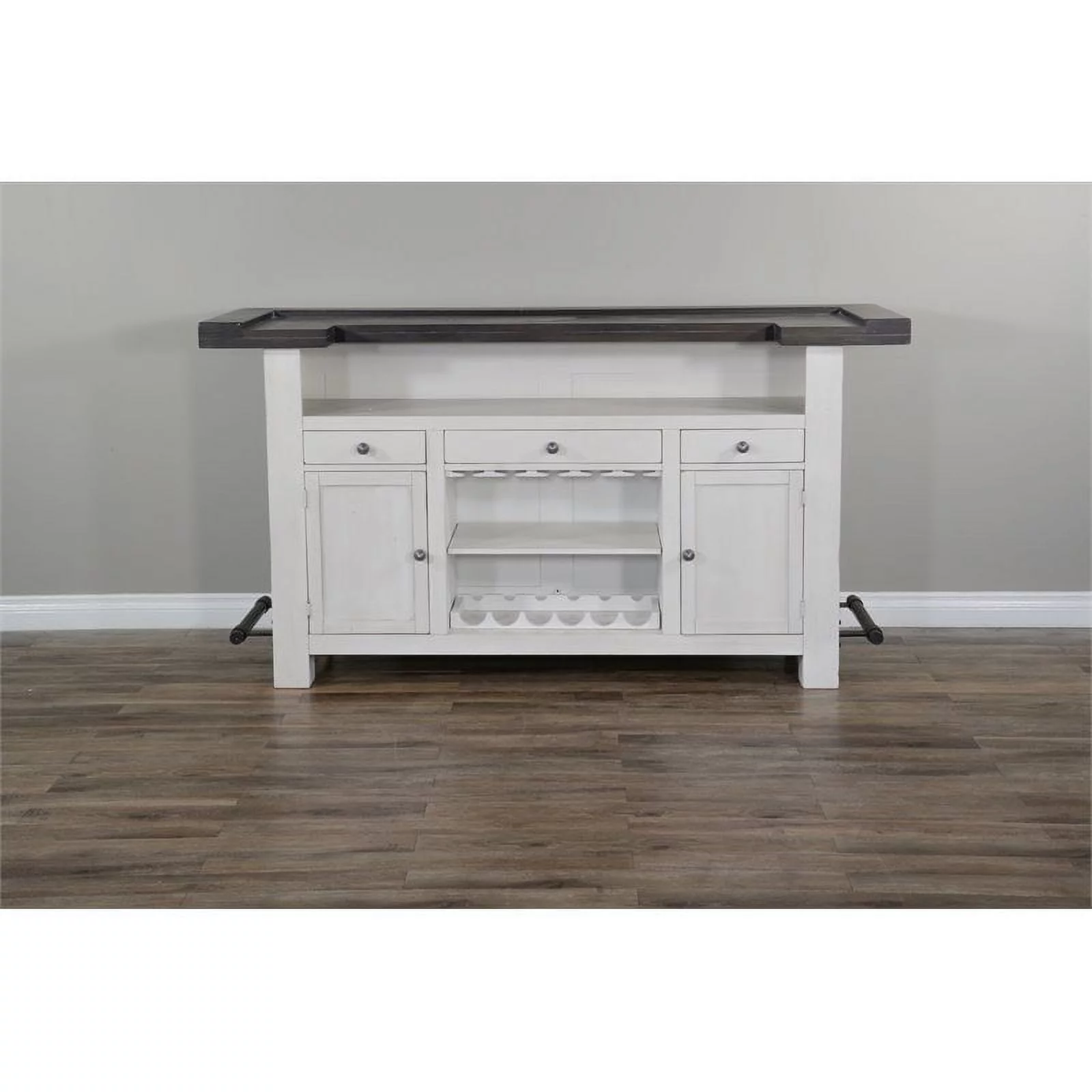 Pemberly Row Espresso Finish 78" Farmhouse styled Wood Bar Unit