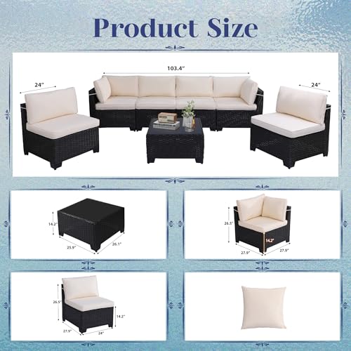 KIGOTY Patio Furniture Set 7 Pieces Conversation Sets, Outdoor Sectional Sofa