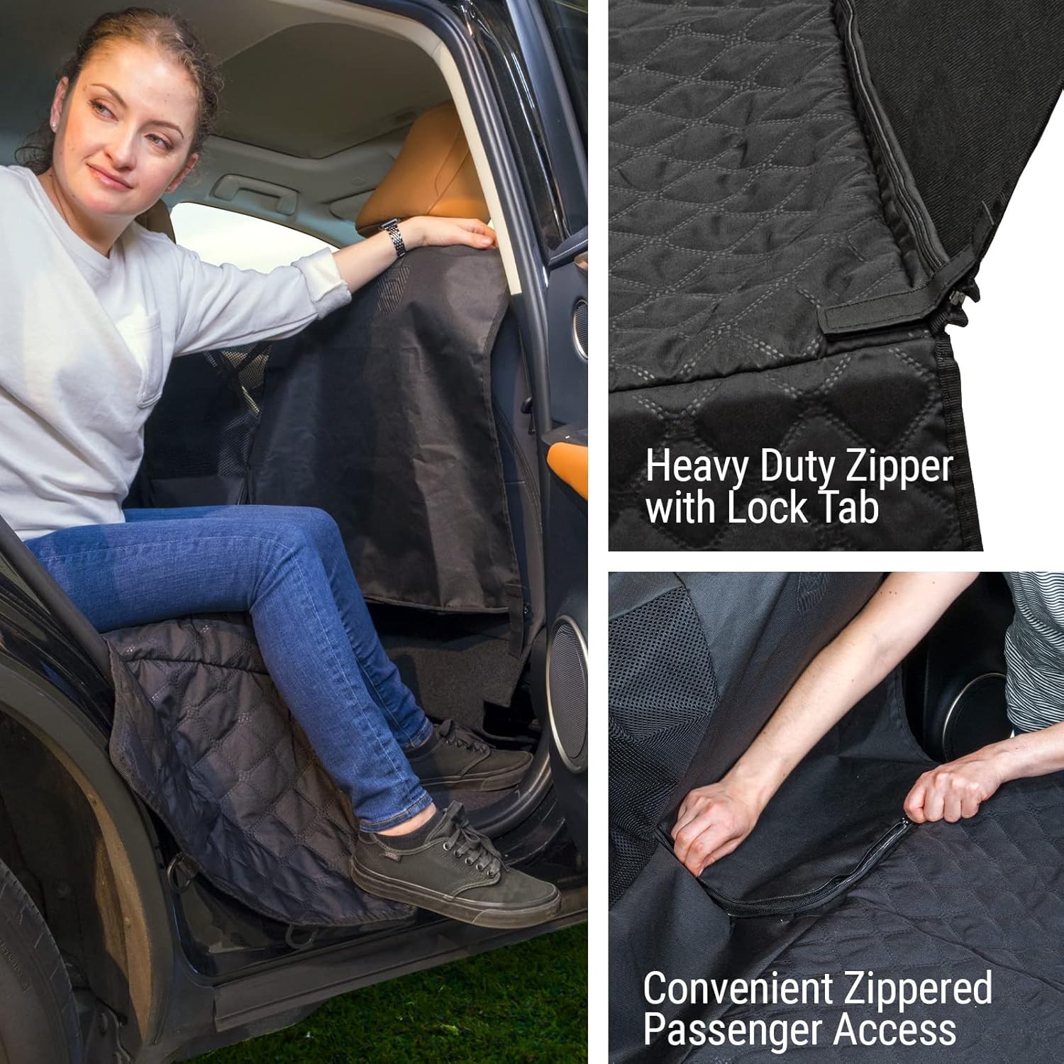 Season Guard Heavy Duty Dog Hammock for Backseat Allows Passenger Seat Access with Pet; Bench Seat Cover with See-Thru Mesh Window for A/C