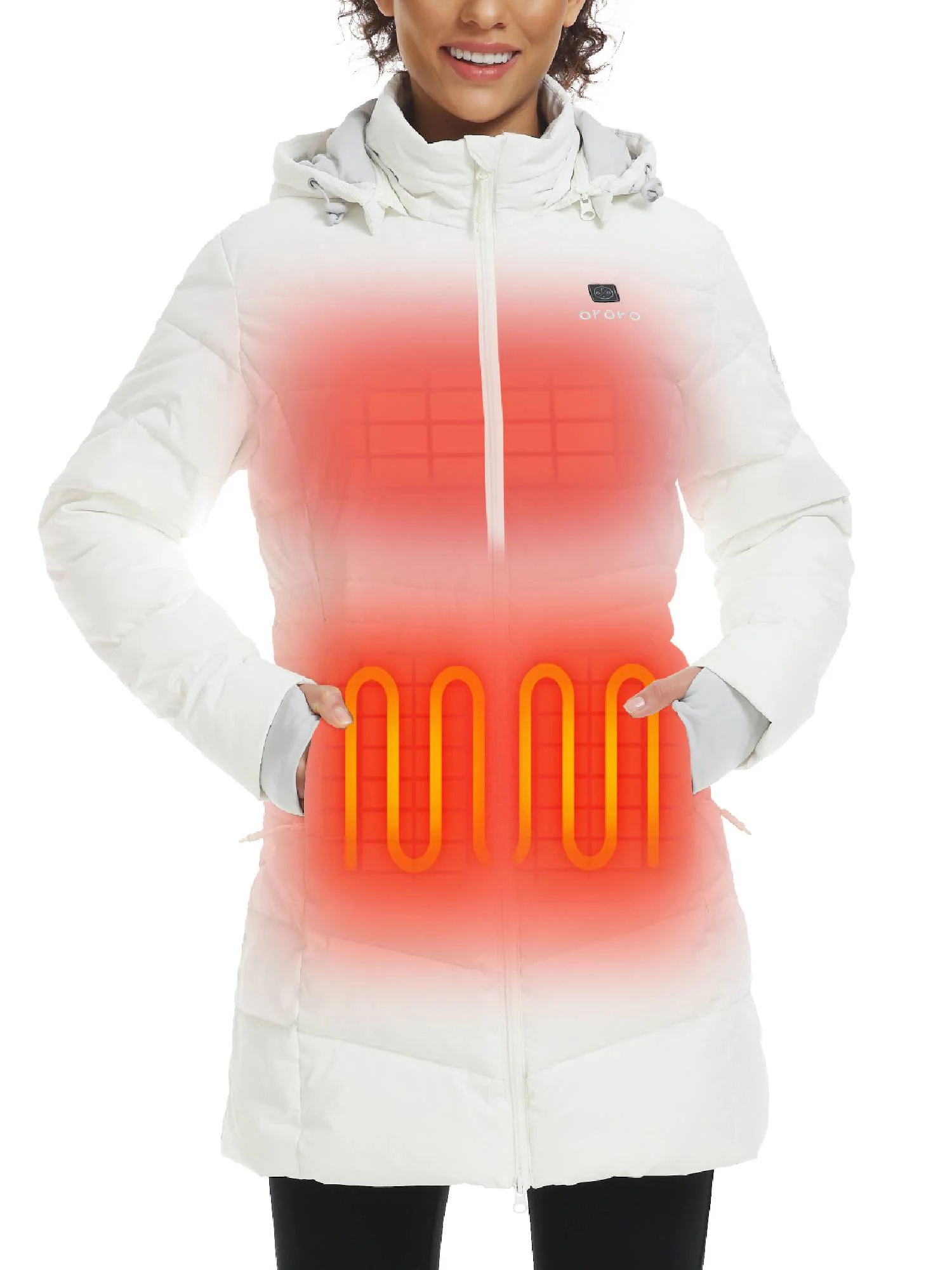 ORORO Women's Heated Puffer Parka Jacket with Battery, Heating Jacket Parka for Winter Outdoors (White,M)