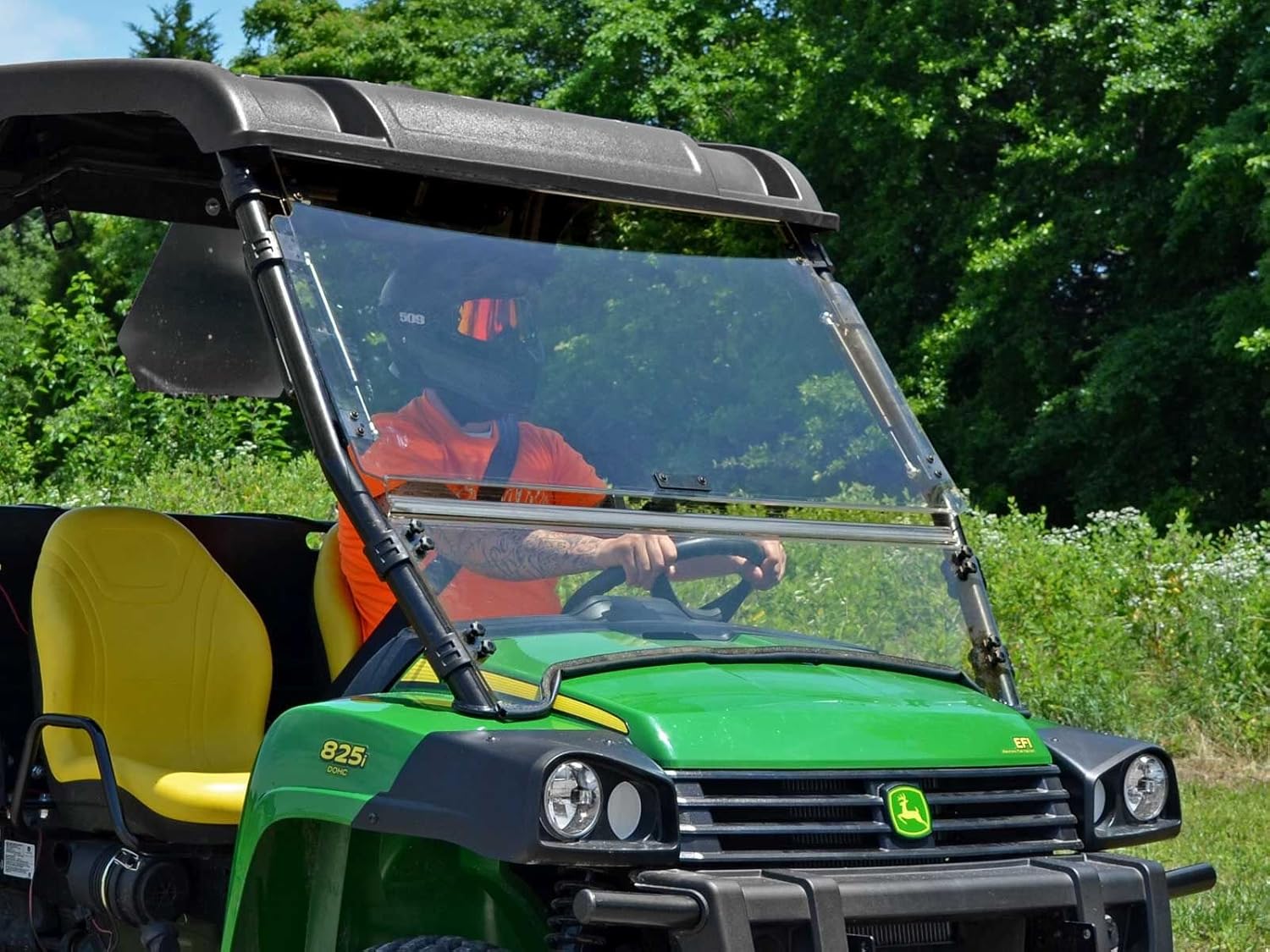 SuperATV Heavy Duty Scratch Resistant 3-in-1 Flip Windshield compatible with John Deere Gator HPX / 620i / 625i / 825i / XUV 850 / XUV 855D