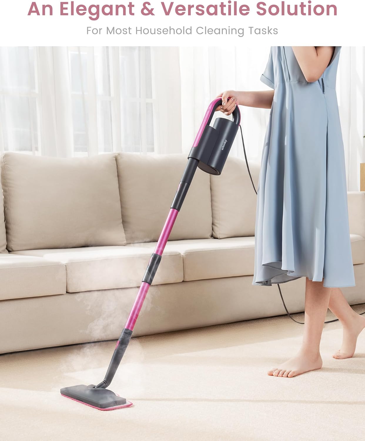 Schenley 7-in-1 Steam Mop Dual-Rod Design with Detachable Handheld Steamer for Walls, Grouts, Hard Floors, Tiles