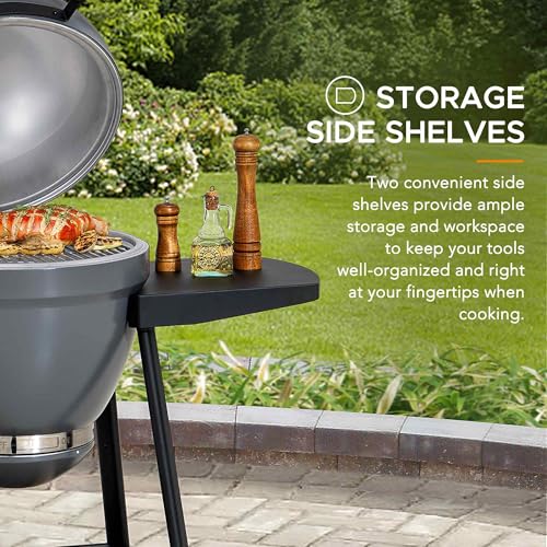 Sunjoy Charcoal Grill 20-Inch Kamado Grill with Pizza Stone, Ultimate Outdoor BBQ Egg Grill and Smoker with Wheels, Navy