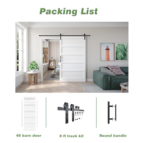 Fredbeck Double 21inx84in White Barn Door and 7FT Sliding Barn Door Hardware Kit Included,Solid,MDF, PVC Surface,DIY Assembly,5-Panel