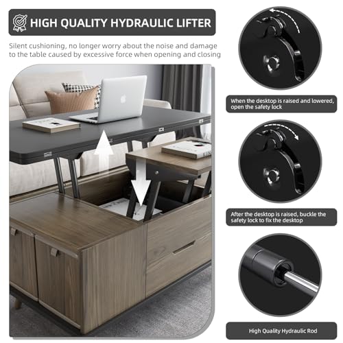 Multifunctional Lift Top Coffee Table with Four Stools,Center Table with Hidden Storage Compartments,Saving Space Indoor Tea Table