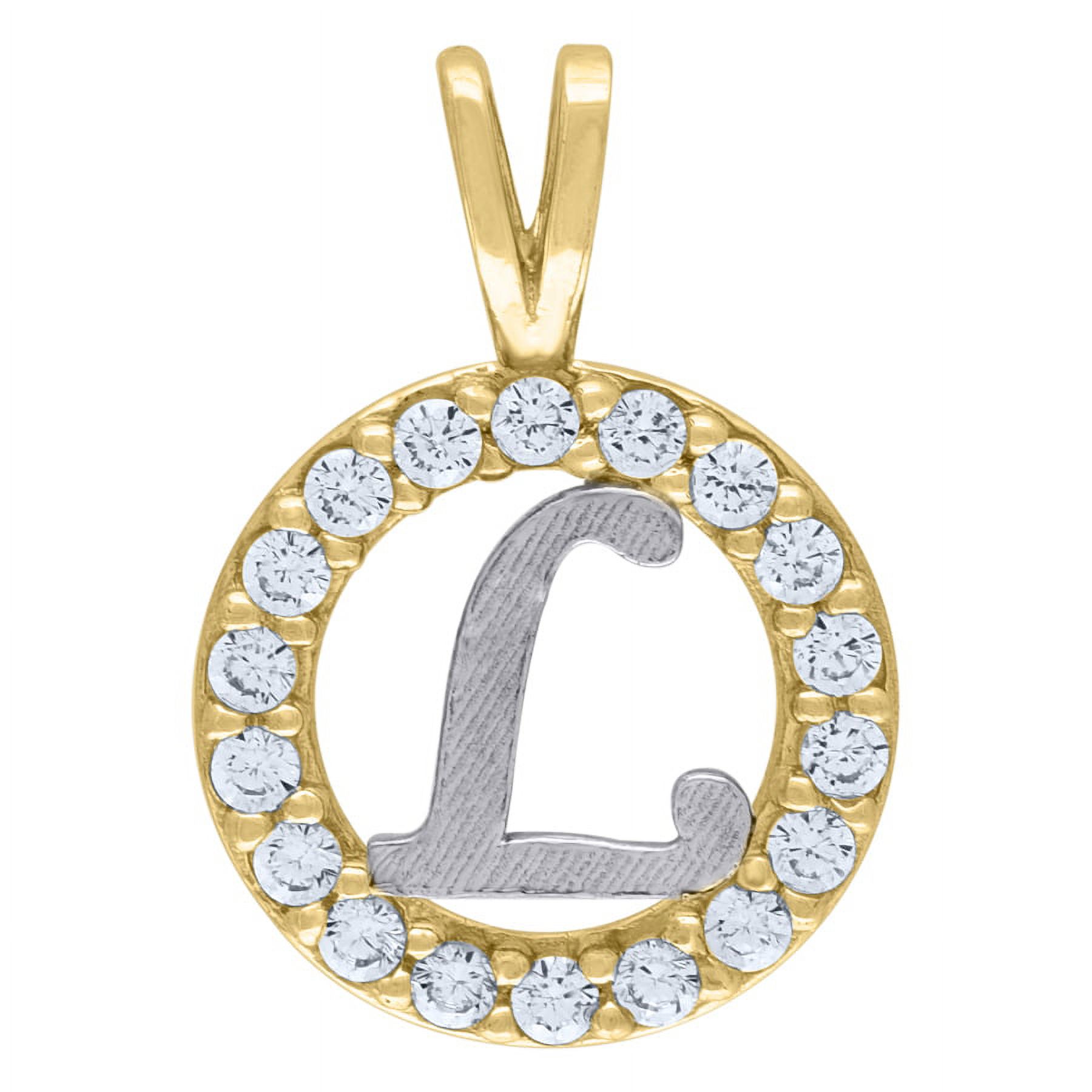 10k Two tone Gold Unisex CZ Cubic Zirconia Letter Name Personalized Monogram Initial L Round Charm Pendant Necklace Meas