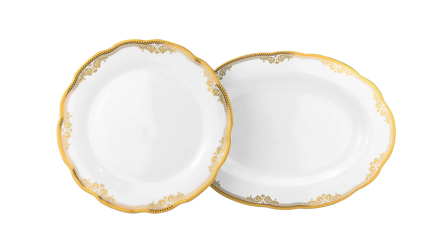 Euro Porcelain 57 piece Banquet Dinnerware Set with Scalloped Edges - Luxury Tableware Dining Service for 8 - Radiant Selections