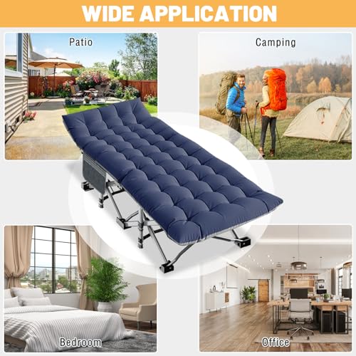 DoCred Folding Camping Cot with Mattress, 2 Pack Heavy Duty Folding Cot for Adults, Portable Sleeping Cot Bed Adults Outdoor Bed with Carry Bag