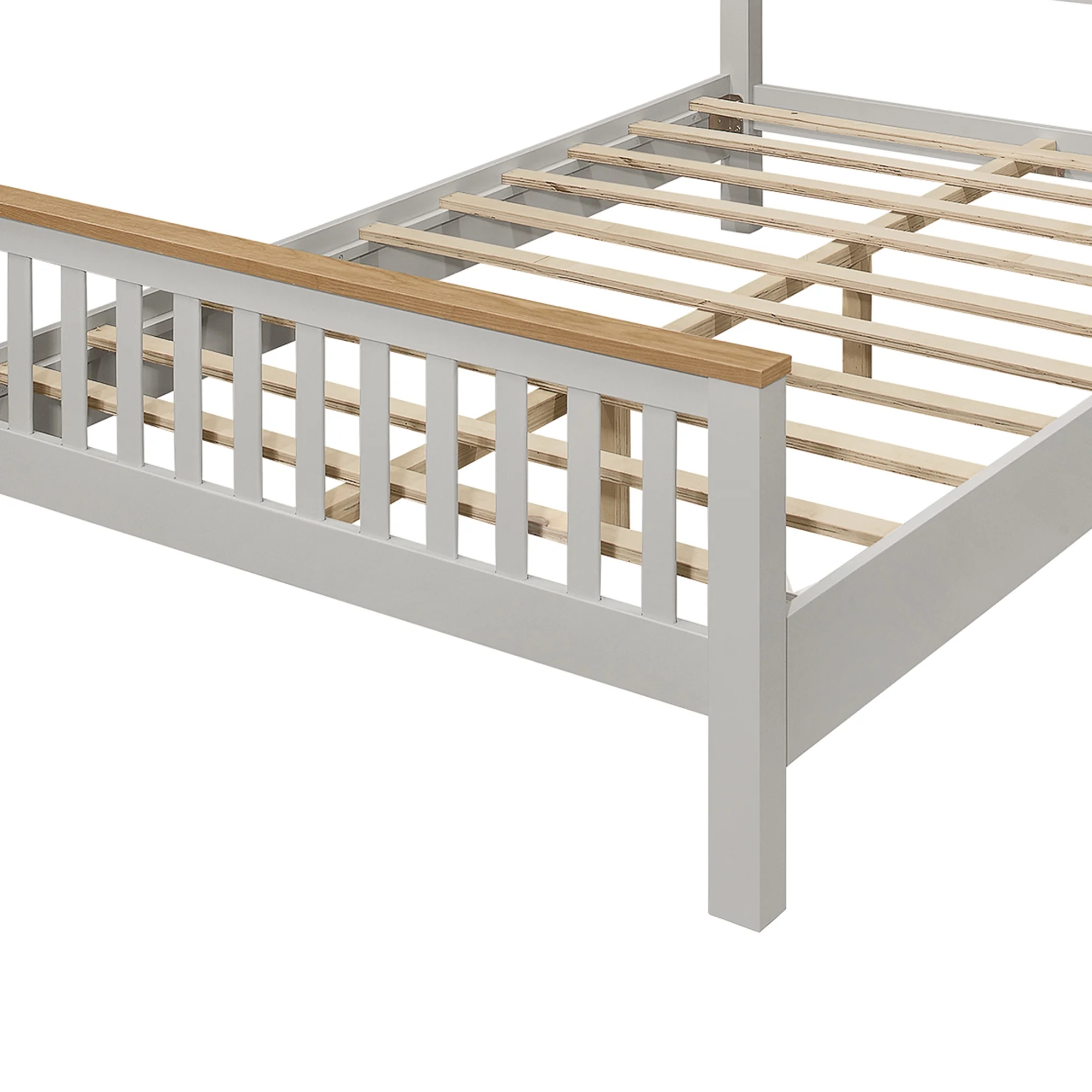 uhomepro Gray Queen Bed Frame with Headboard, No Box Spring Needed, Country Style Bedroom Furniture