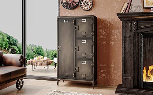 Metal Storage Cabinet, Storage Locker Employees Locker with 4 Doors, 55" Height Steel Cabinet with Lockable Doors