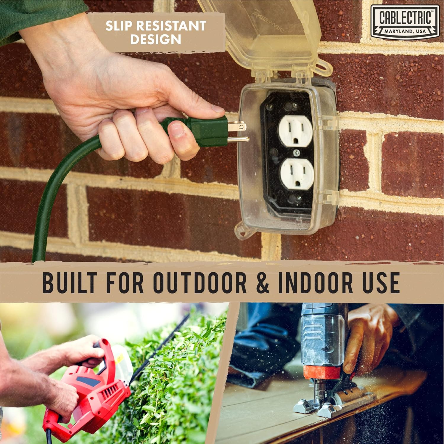 Cablectric 50 Ft Outdoor Extension Cord with 3 Power Outlets
