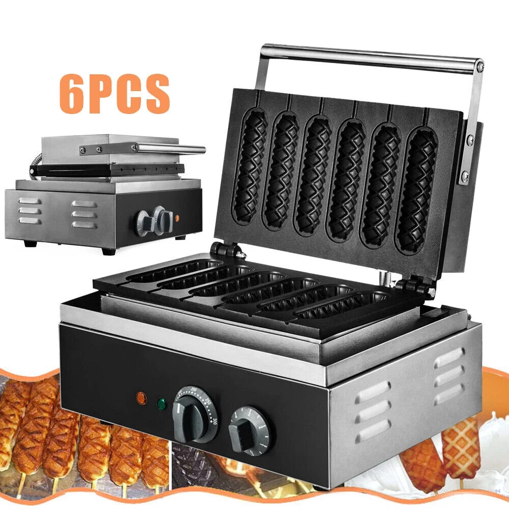Loyalheartdy Commercial Nonstick Electric Waffle Maker Machine 1500W 6 Slice Waffle Hot Dog Maker 5 Mins