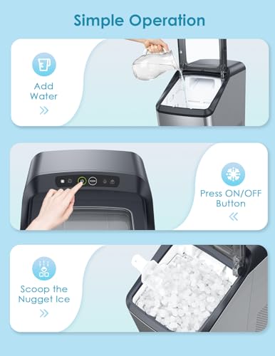 Oraimo Nugget Ice Maker, Ice Makers Countertop, 26 Lbs/Day Tooth-Friendly Chewable Ice with Self-Cleaning, Auto Water Refill, Sonic Pebble Ice Machine