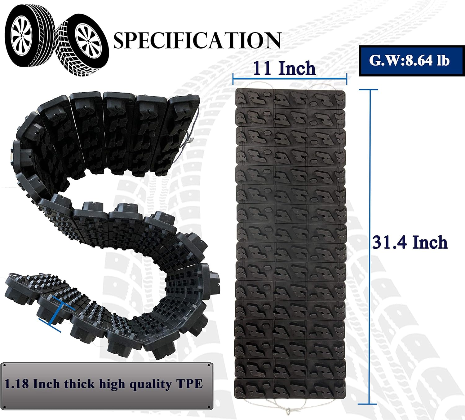 TARKII Tire Traction Mats, Two 39.3 Inch Portable Emergency Caterpillar Bands to Get Your Vehicles Unstuck in Snow, Mud and Sand