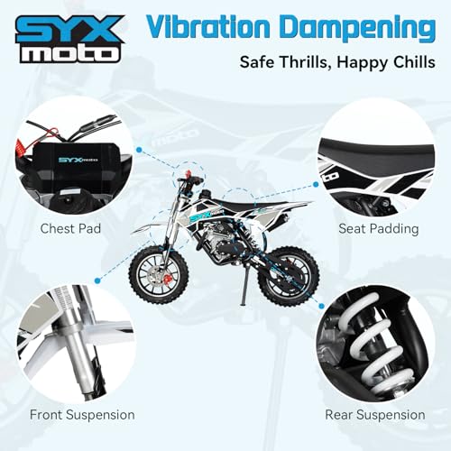 SYX MOTO 60cc Dirt Bike, Gas Powered 4-Stroke Mini Motocross Motorcycle, Dirtbike for 8-14, Off-Road Pull Start Pit Bike with Speeds up to 22 MPH