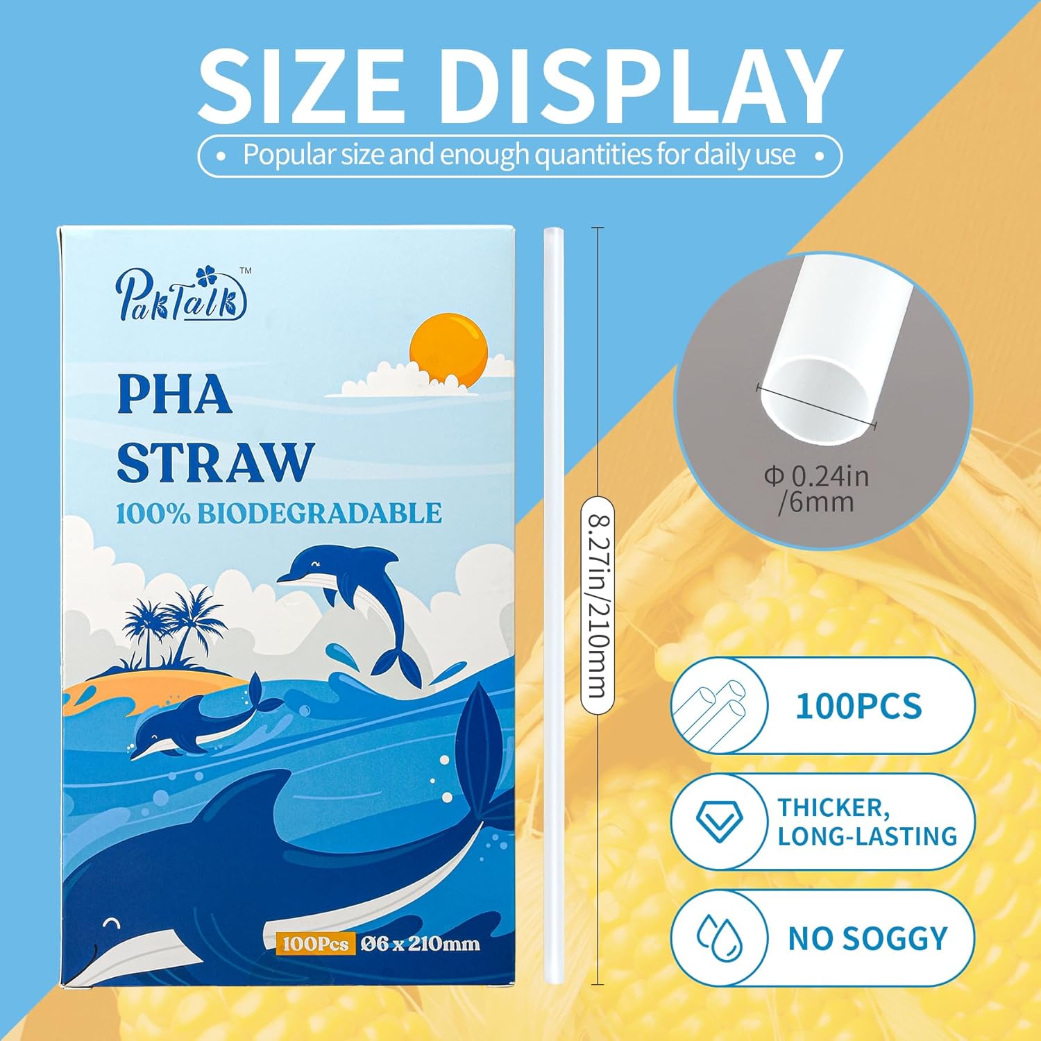 Plant-Based Compostable Straws, 100% Plastic-Free, Eco Friendly, Marine Biodegradable Straws