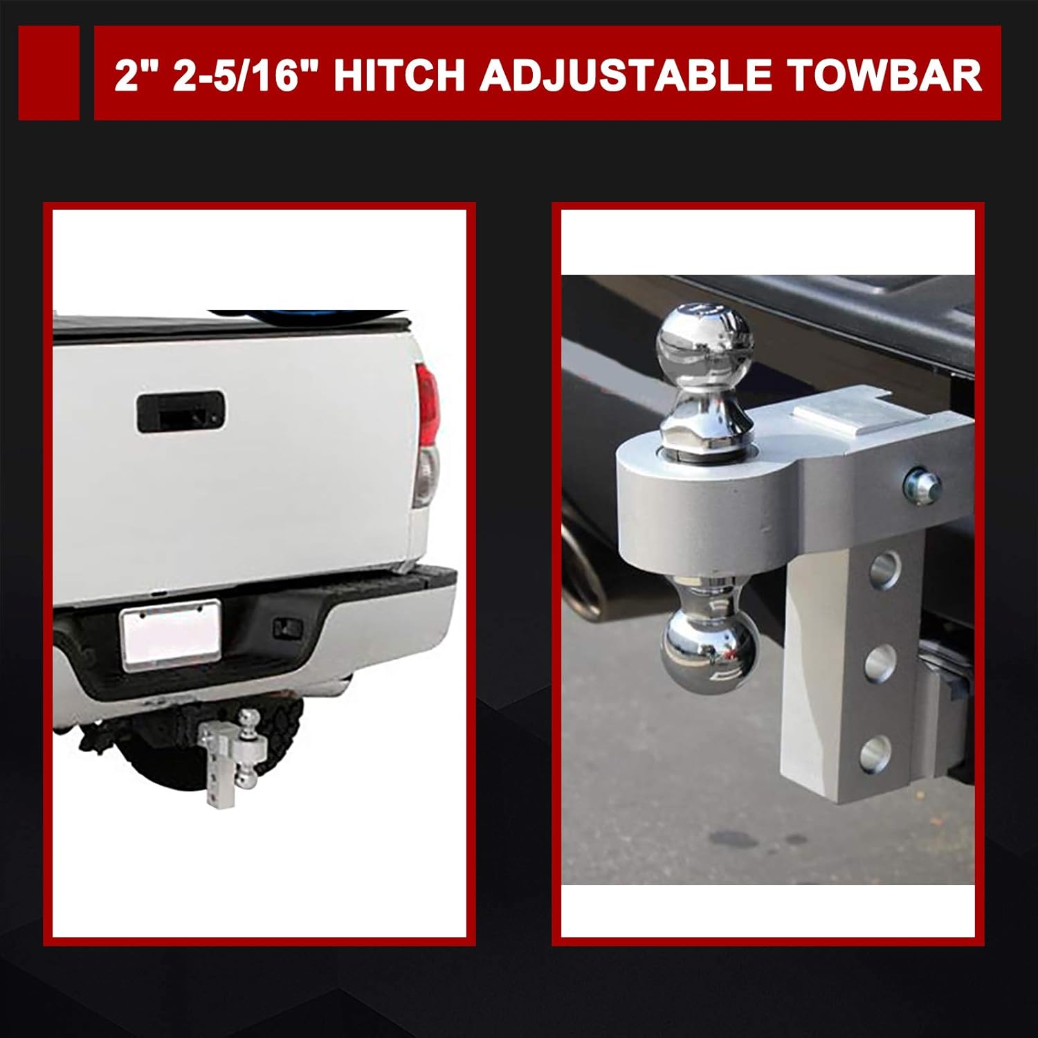 BUNKER INDUST Adjustable Trailer Hitch Fits 2" inch Receiver, Aluminum Rapid Hitch 6" Drop/Rise, 2-Inch and 2-5/16-Inch Hitch Dual Ball Mount 5