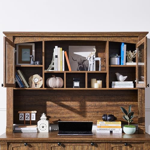 OKD 60" Executive Desk with Drawers, Farmhouse Home Office Desk with Charging Station, Keyboard Tray, File Cabinet Storage