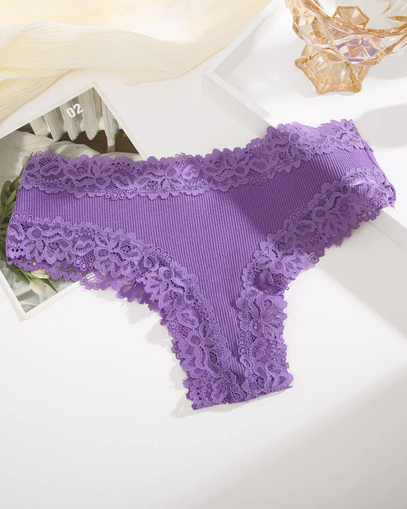 Ribbed Cotton Lace Mid-Rise Panty(9 pack）
