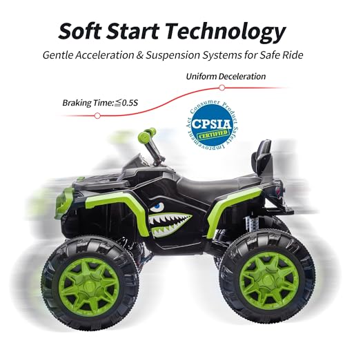 Shark Kids ATV 4 Wheeler, 24V 4WD Electric ATV Ride On Toy for Big Kids, 4X200W Motor, 5.6Mph Max Speed - Green