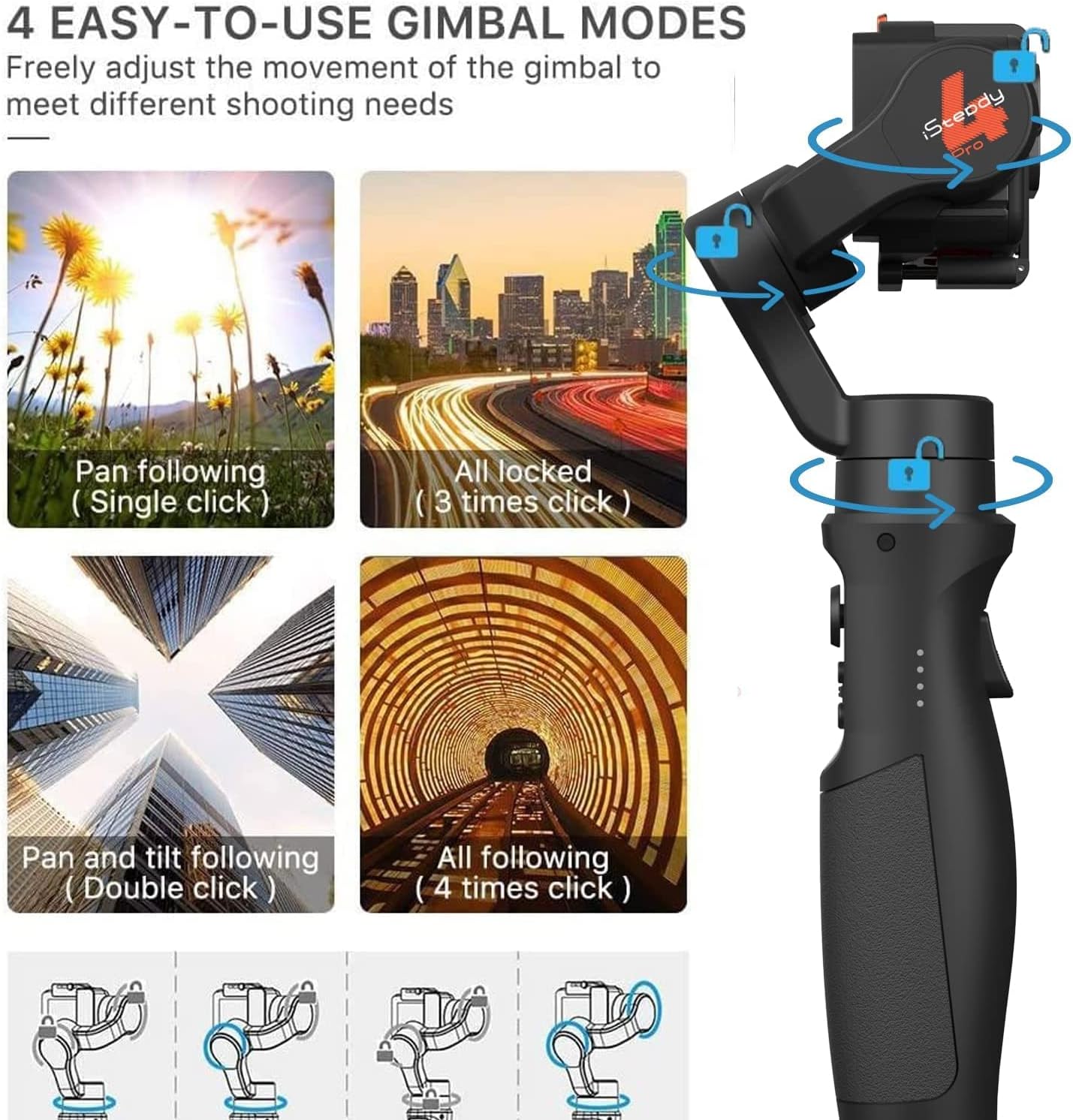 hohem iSteady Pro 4 3-Axis Gimbal Stabilizer for Gopro 10/9 8/7/6/5/4, for Osmo Action and Other Action Cameras - Support Bluetooth & Cable Control