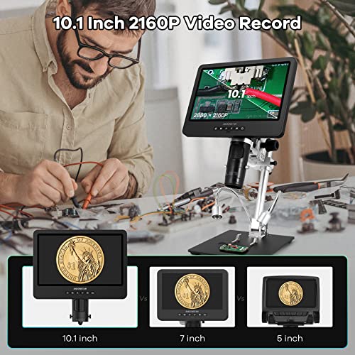 Andonstar AD249S-M 10.1 Inch HDMI Digital Microscope 2000x for Adults, 3 Lens 2160P UHD Video Record, Soldering Microscope for Electronics Repair
