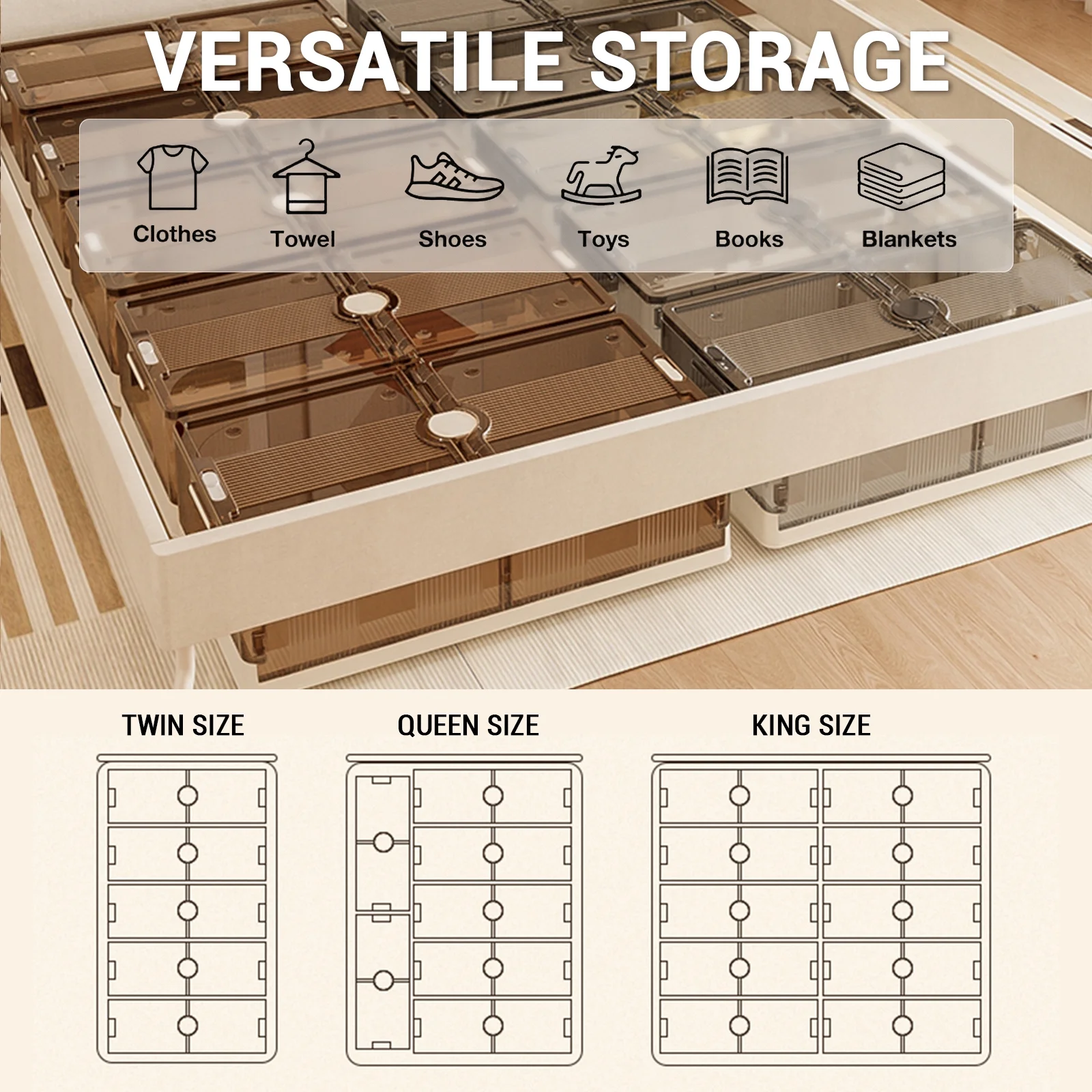 14gal Under Bed Storage Containers - 2 Pack,Stackable Storage Bins with Wheels,Large Capacity Transparent Organizer for Space Saving